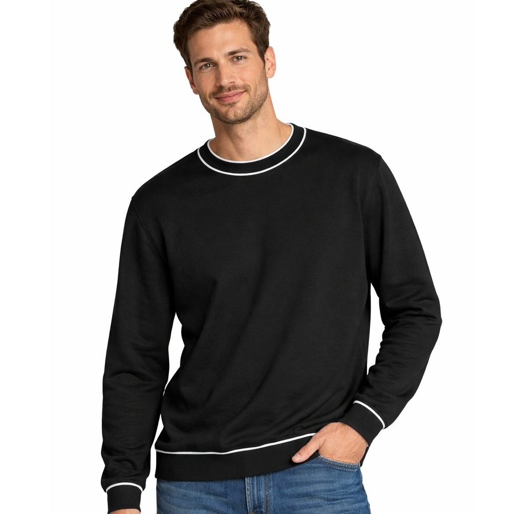 Bugatchi Sweater Mens Medium Black White Contrast Trim Crew Neck Long Sleeve New